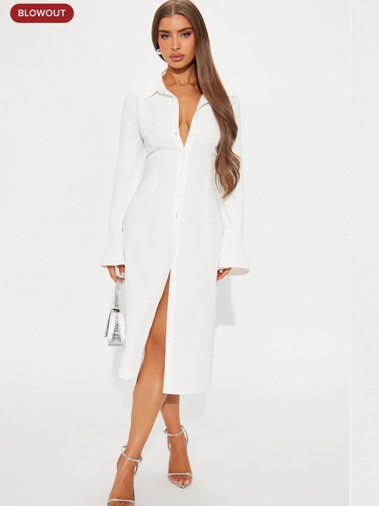 Fashion Nova Dresses & Skirts - Fashion Nova She Means Business White Shirt Midi Dress